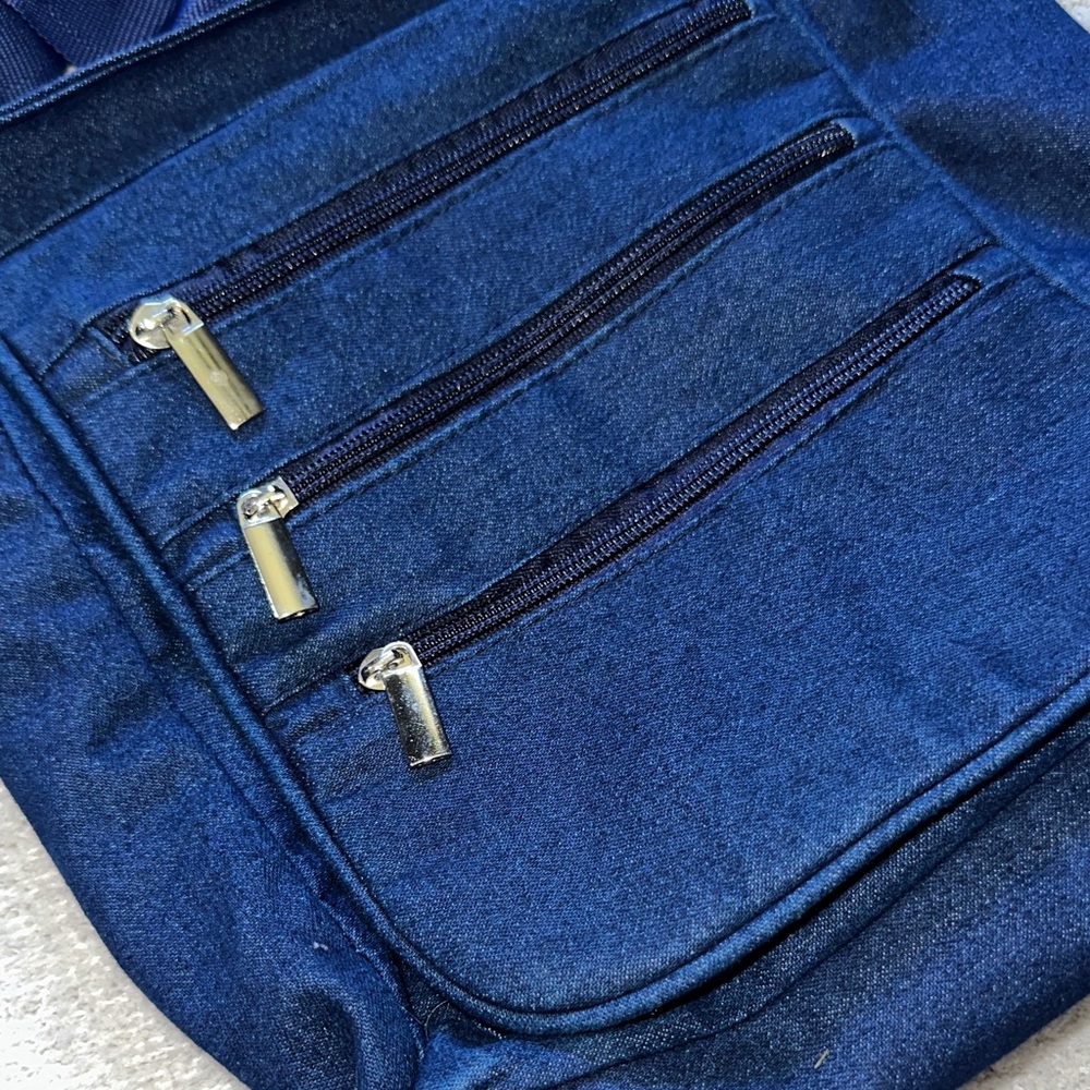Gold Coast Blue Denim Crossbody Purse Messenger Bag w/ Many Pockets